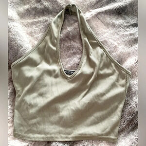 Nasty Gal halter cropped top ribbed green Size 8